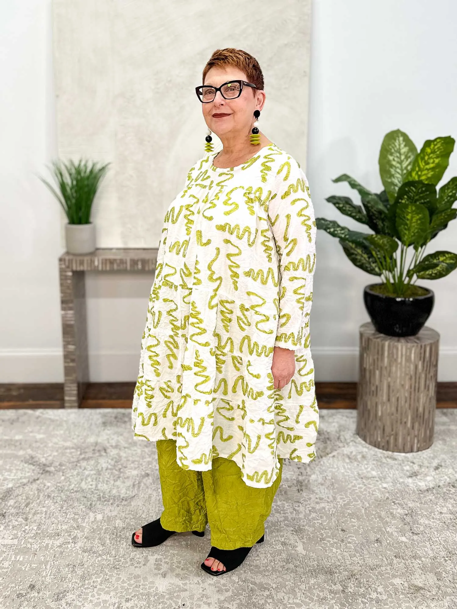 Tear Drop Dress, White Kiwi Squiggle