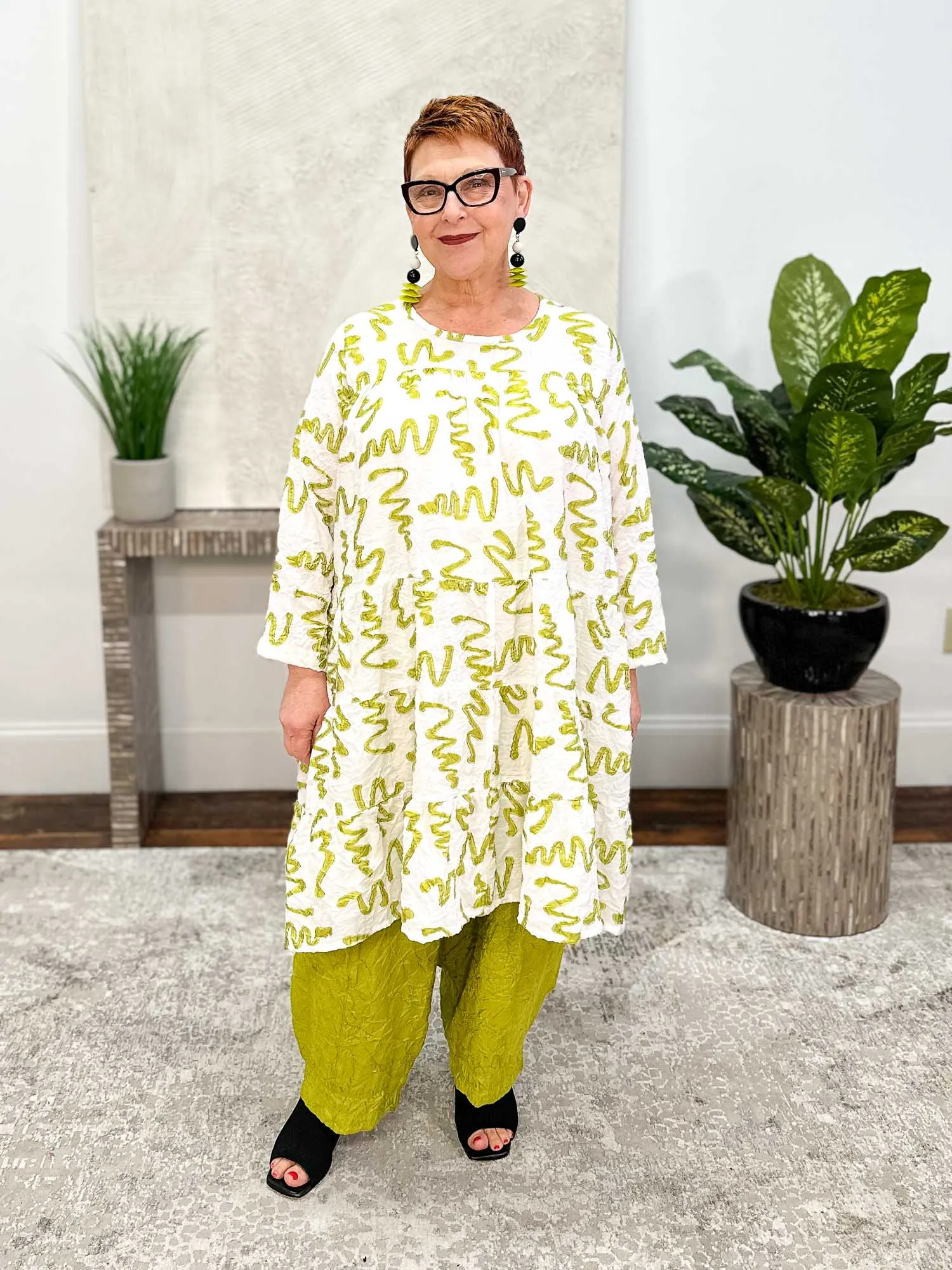 Tear Drop Dress, White Kiwi Squiggle