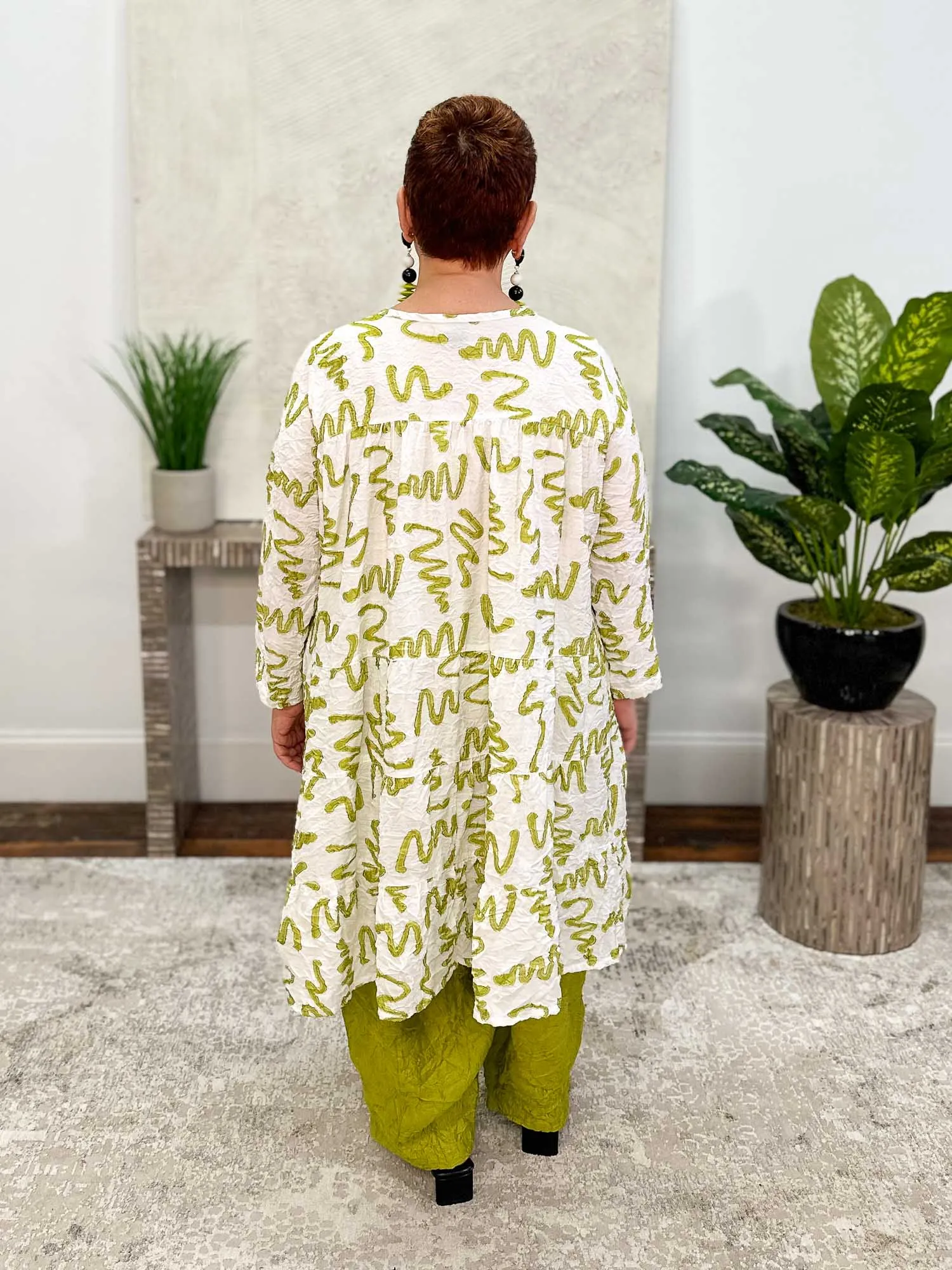 Tear Drop Dress, White Kiwi Squiggle