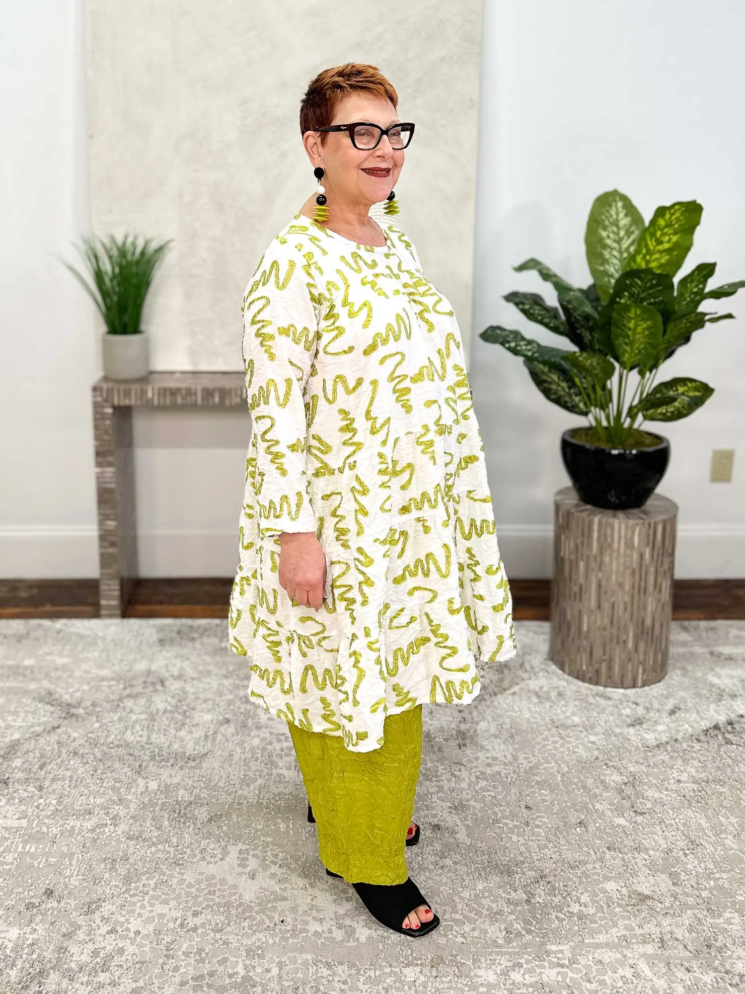 Tear Drop Dress, White Kiwi Squiggle