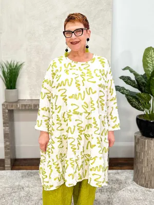 Tear Drop Dress, White Kiwi Squiggle