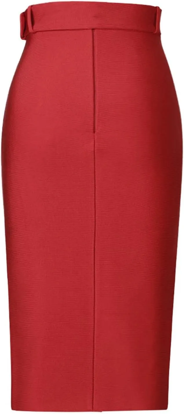 Women's Belted Patchwork Skirt, High Waist Casual Loose Fit