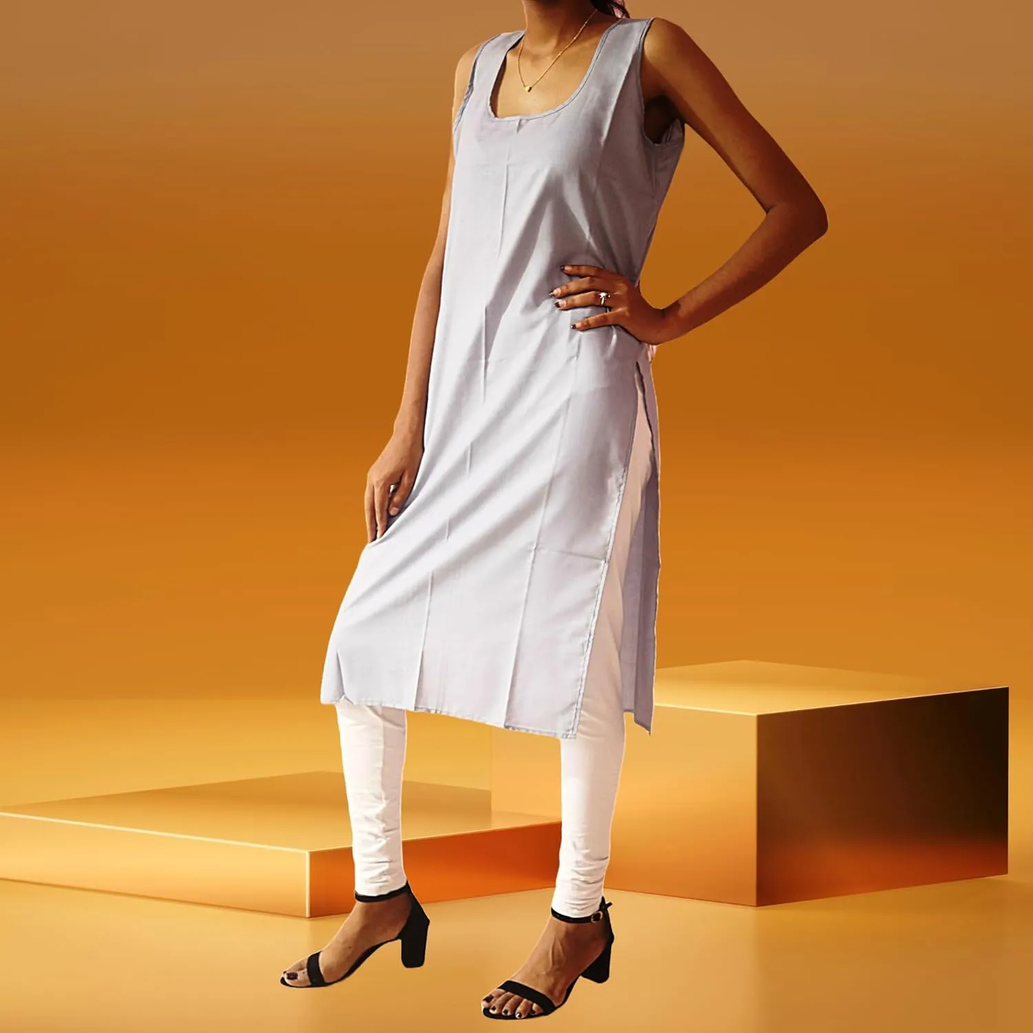 Women's Long Cotton Inner Slip Innerwear, Sleeveless Camisole for Sheer Kurtis