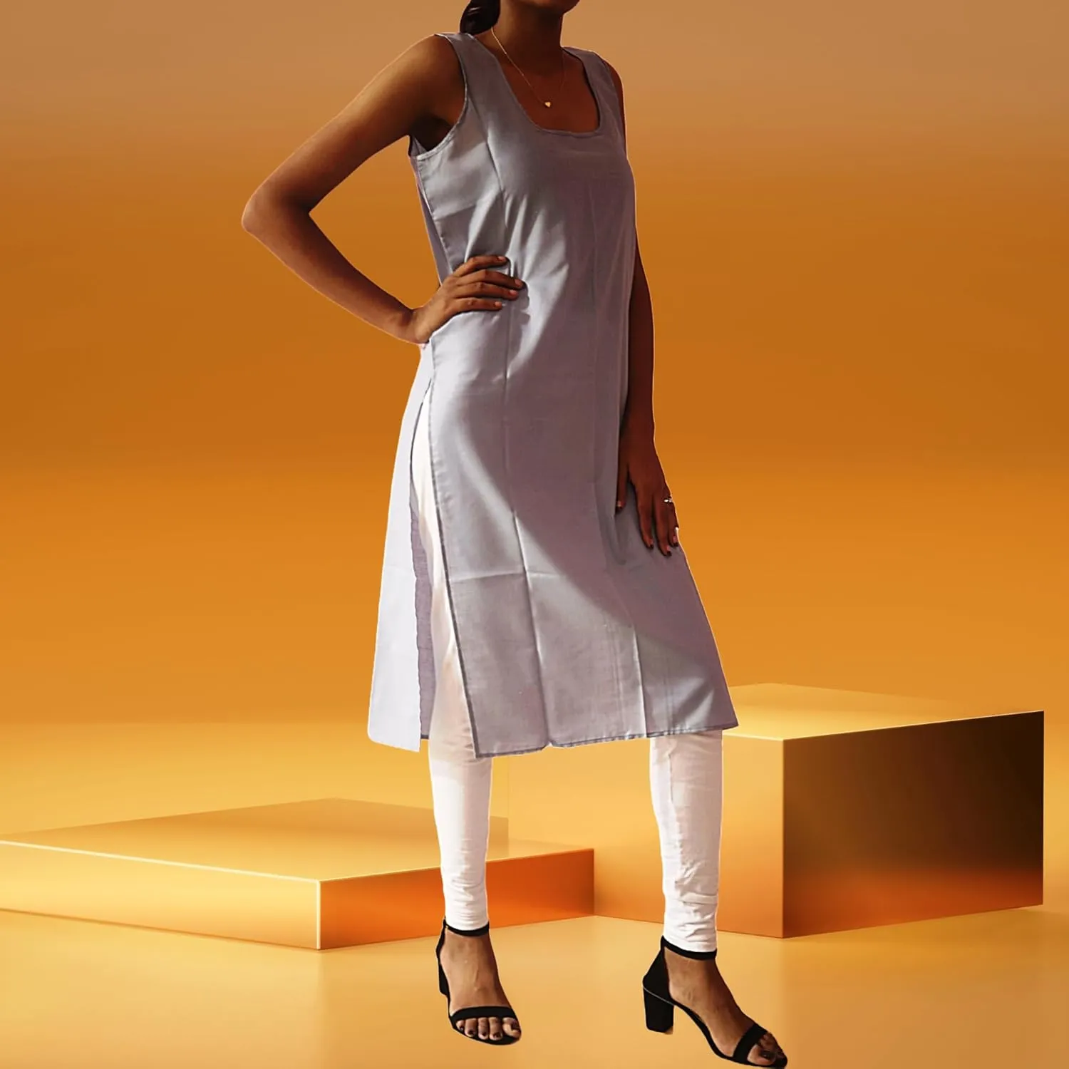 Women's Long Cotton Inner Slip Innerwear, Sleeveless Camisole for Sheer Kurtis
