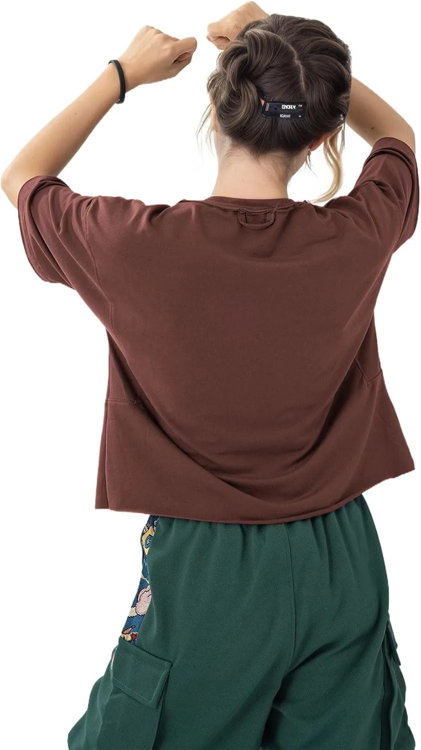 Women's Oversize Workout Crop Tops Casual Short Sleeve Drop Shoulder Boxy T-Shirts Roll Hem Basic Loose for 2025