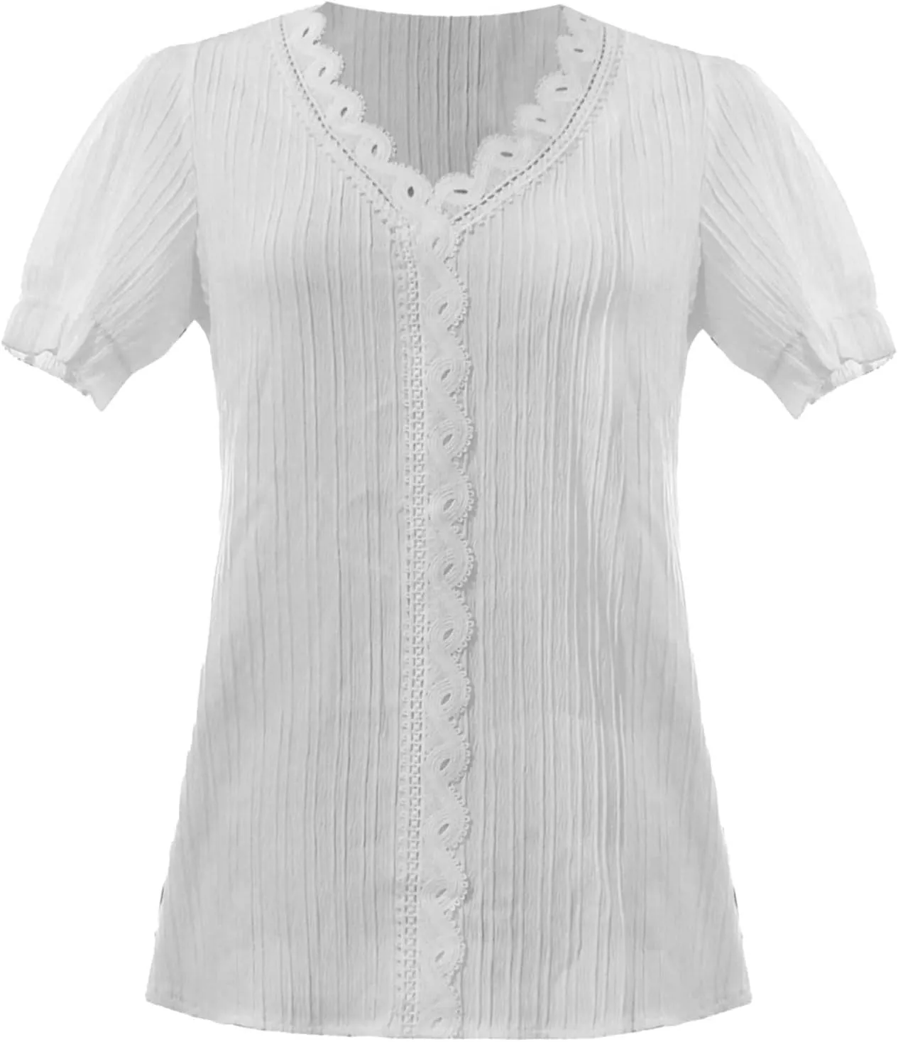 Women's Summer Tops Elegant Lace V Neck Short Sleeve Solid Plain Shirt Trendy Fashion Casual Top for Ladies