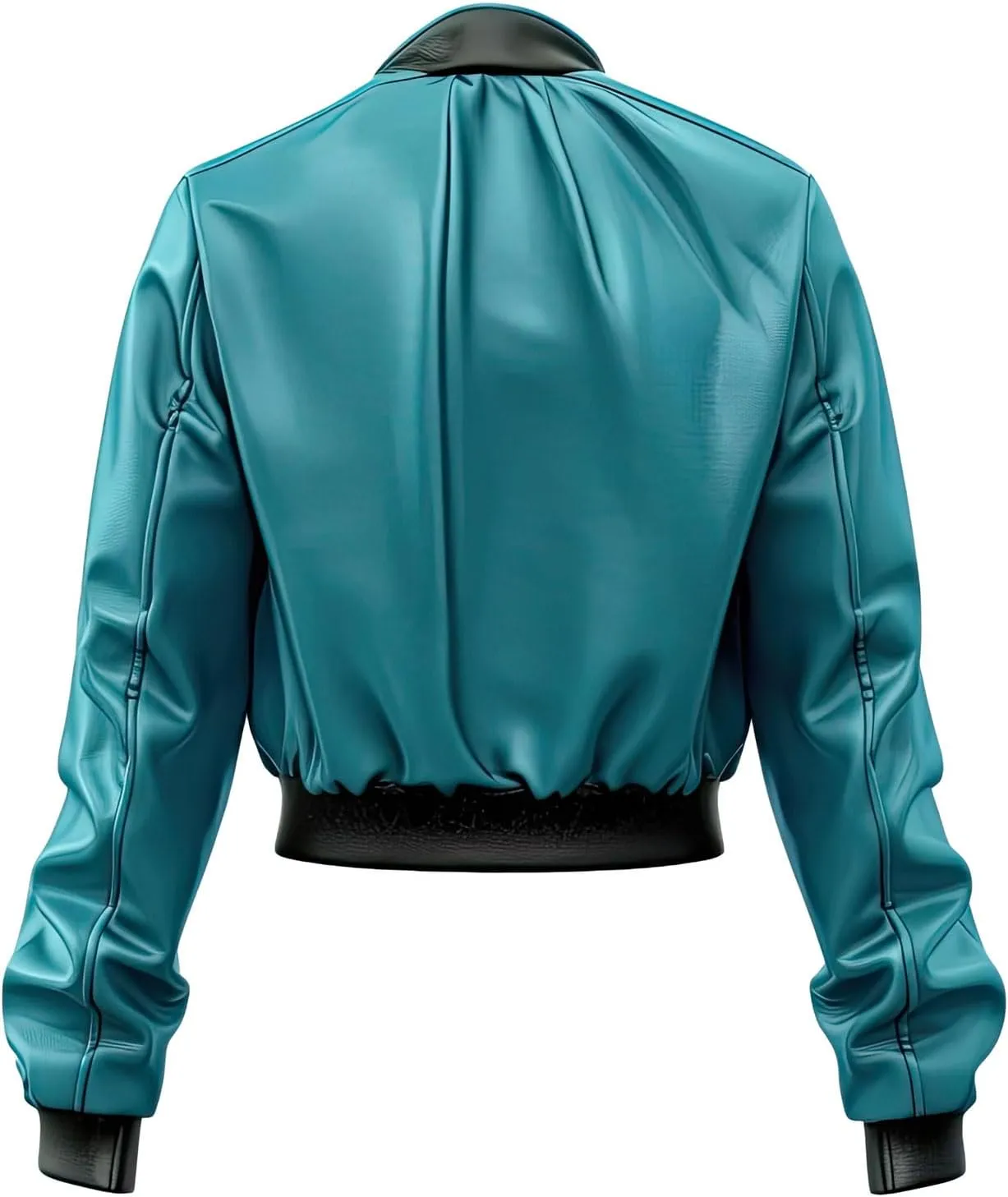 Womens Turquoise Blue Genuine Sheepskin Baseball Collar Oversized Baggy Sporty Uniform Casual Bomber Leather Jacket