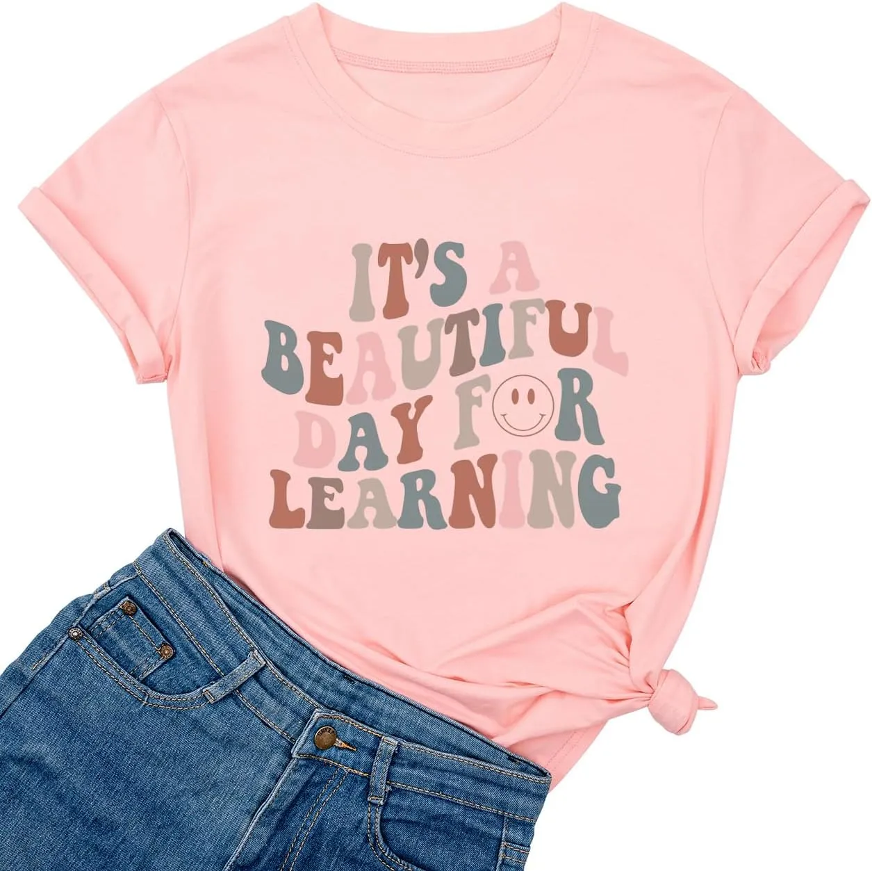 Ykomow You Can Do Hard Things Teacher T Shirt Womens Let it Be Live Happy Happiness Graphic Tees